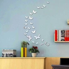 1 套/25 件銀色壓克力鏡片貼紙自黏 3d 立體裝飾鏡子臥室客廳背景牆貼紙壁畫 - 銀色 - 查看 9