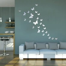 1 套/25 件銀色壓克力鏡片貼紙自黏 3d 立體裝飾鏡子臥室客廳背景牆貼紙壁畫 - 銀色 - 查看 6