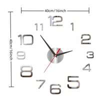 1枚diy牆貼時鐘,銀色混合數字電池鐘,適用於家居客廳臥室裝飾(不含電池) - 銀色 - 查看 7