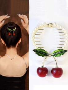 1入女士多色新品圓形仿珍珠、油滴、葉子、合金、櫻桃形髮夾,個性化、時尚可愛,適合日常佩戴 - 彩色 - 查看 4