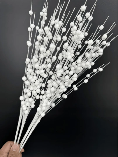 1pc/4pcs/8PCS White Foam Artificial Flower, Christmas Tree Decorations And Ornaments, White Sparkling Glitter Berry Bouquet For Festival Wedding Party Home Indoor Dining Table, Bedroom Decoration, Gift, Wreath, Rattan Diy Decoration Accessories,Christmas Tree And Christmas Plant Decor,Room Decor Home Decor Christmas Decorations