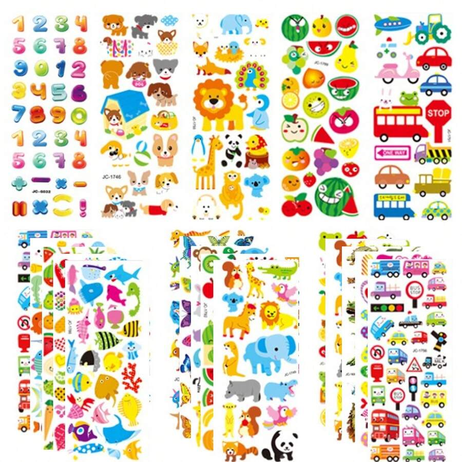 (1 Paquete/20 Piezas) Pegatinas 3d De Dibujos Animados Y Anime (aleatorias) - Multicolor - Ver 1