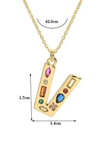 1 Pc Crystal Decor Gold Initial Necklace For Women Pendant Necklaces Daily Party Christmas Jewelry Gifts - Multicolor - View 14