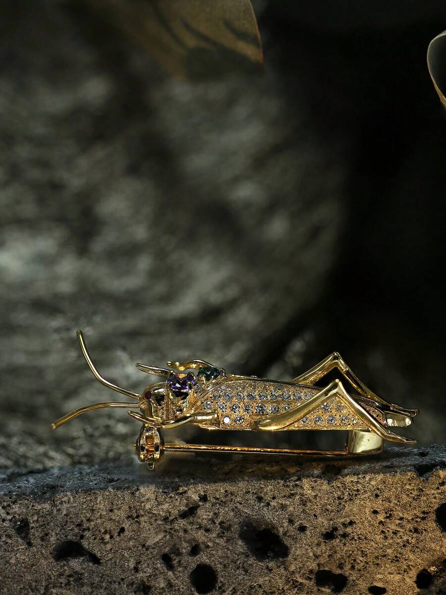 1件s925鍍銀彩色寶石昆蟲胸針,男女均適宜,適用於日常派對,紀念日,節日慶典等完美禮物 - 金黃色 - 查看 1
