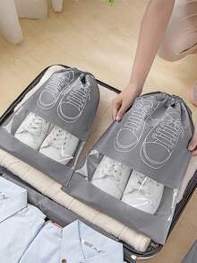 2pcs L Size Waterproof Shoe Storage Bag Anti-Mold, Dust, Moisture & Travel Shoe Organizer - Grey - View 7