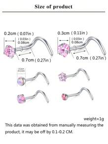 CIZME 6Pcs/Set Pink Nose Studs Nose Rings For Women 20G L Corkscrew Bone Nose Ring Nose Stud Stainless Steel Nose Screw Studs Nose Rings Studs Stainless Steel Nostril Nose Piercing Jewelry - Pink-a - View 4