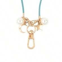 Eyeglasses Holder Leather Moon And Star Necklace - MATTE GOLD TURQUOISE - View 2