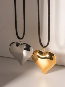 1入18K金鍍現代心形系列復古經典心臟韓國絨面吊墜項鍊，女性時尚配飾 - 金黃色 - 查看 10