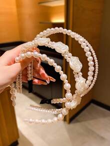 3入組女孩可愛且多用途的人造珍珠細節髮夾 - 白色 - 查看 3