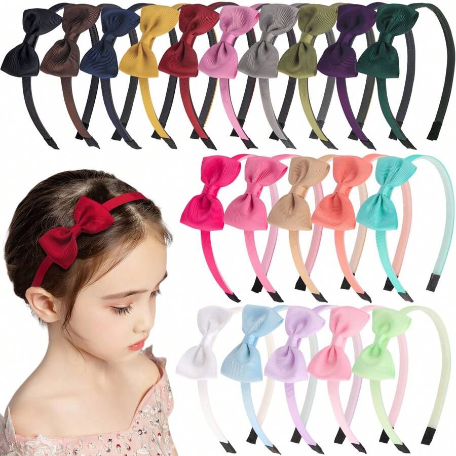 Set Of 5 Elegant Bow Hairbands For Girls - Hot Pink - View 1