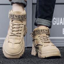 休閒戶外貨物靴潮流男鞋時尚皮革靴英式高頂男靴 - 卡其色 - 查看 3