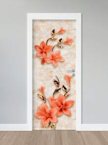 Adesivo para portas de madeira ou vidro, adesivo de porta, floral, LÍRIO SALMÃO - Multicolorido - Visão 1