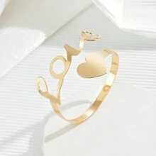 1 件簡單愛與你好與數字 2024 年與心形與幾何形狀設計女式臂環,時尚可調式袖口手鍊