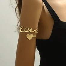 1 件簡單愛與你好與數字 2024 年與心形與幾何形狀設計女式臂環,時尚可調式袖口手鍊