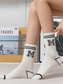 Hombres 10 Pares De Calcetines De Tubo Medio Estampados a rayas de estilo callejero - Blanco y Negro - Ver 2