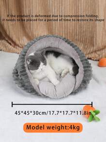 1個灰色海貝形厚毛邊寵物床,適合小於4公斤的貓狗在室內休息和睡覺 - 灰色 - 查看 3
