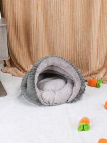 1個灰色海貝形厚毛邊寵物床,適合小於4公斤的貓狗在室內休息和睡覺 - 灰色 - 查看 7