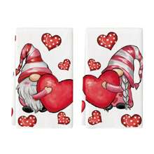 情人節廚房毛巾紅心洗碗巾 18x26 吋超吸水婚禮乾燥布侏儒標誌擦手巾適用於情人節裝飾 2 件套 - 紅色 - 查看 1