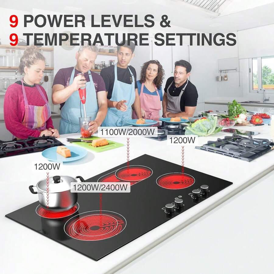 Electric Cooktop 30 Inch, 6800W Ceramic Electric Stove Top With 4