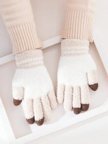 1 双女士冬季手套，手指手套，保暖防风，适合户外、骑行、卡其色 - 卡其色 - 查看 4