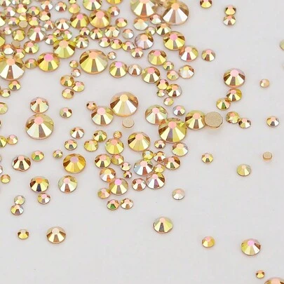 1440pcs Mixed SS3-SS20 Glass Gold Bottom Flat Back Rhinestones, DIY Nail Art & Jewelry Accessories