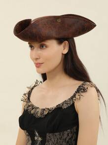 派对 1 件女士棕色仿旧仿皮加勒比海盗帽，三角形帽子，适合角色扮演，舞台表演服装牛仔帽海盗服装