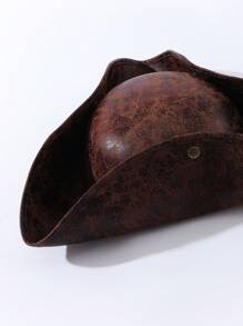 派对 1 件女士棕色仿旧仿皮加勒比海盗帽，三角形帽子，适合角色扮演，舞台表演服装牛仔帽海盗服装