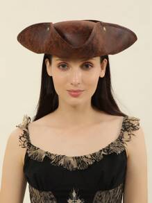 派对 1 件女士棕色仿旧仿皮加勒比海盗帽，三角形帽子，适合角色扮演，舞台表演服装牛仔帽海盗服装