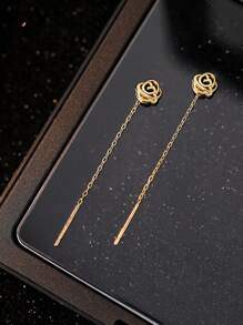 1對925純銀空心玫瑰流蘇女耳環，輕奢優雅的法式復古花朵耳環假日版