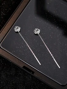 1對925純銀空心玫瑰流蘇女耳環，輕奢優雅的法式復古花朵耳環假日版