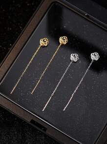 1對925純銀空心玫瑰流蘇女耳環，輕奢優雅的法式復古花朵耳環假日版