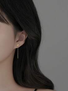 1對925純銀空心玫瑰流蘇女耳環，輕奢優雅的法式復古花朵耳環假日版