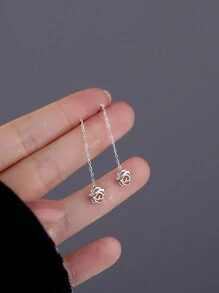 1對925純銀空心玫瑰流蘇女耳環，輕奢優雅的法式復古花朵耳環假日版