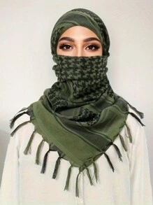 1入女士戶外迷彩風沙巾附流蘇,防風保暖迷彩風沙巾 - 綠色 - 查看 1