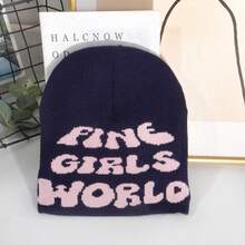 1 件男女通用 Worlo 字母提花針織帽,時尚保暖多功能冬帽男女通用 - 彩色 - 查看 4