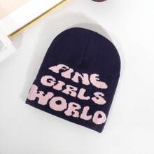 1 件男女通用 Worlo 字母提花針織帽,時尚保暖多功能冬帽男女通用 - 彩色 - 查看 5