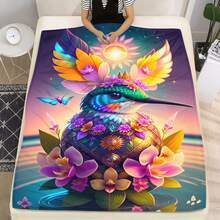 1pc Of Flannel Blanket With Cartoon Bird Pattern, Abstract Soft And Warm Throw Blanket For Sofa, Ac And Suitable For All Seasons - Multicolor - View 4