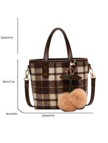 Fashionable Vintage Plaid Shoulder Bag With Woolen Material For Autumn And Winter - Brown - View 2