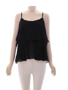 Tops de tirantes unicolor a capas para mujer - Negro - Ver 2