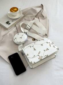 2025新款女士个性时尚百变中国风大容量中国风花卉刺绣风格手提包带小零钱包单肩包斜挎包 - 白色 - 查看 3