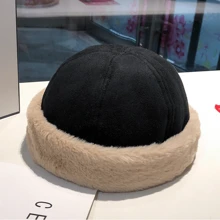 Women Winter Warm Plush Velvet Melon Cap Korean Style Retro Versatile Corduroy Hat, Thickening - Black - View 11