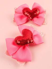 2入組情人節髮夾心形髮結裝飾髮飾，適用於女孩和女性 - 彩色 - 查看 2
