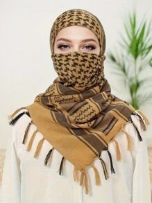 女用大鬍子戶外圍巾沙漠圍巾防風保暖迷彩圍巾 - 棕色 - 查看 2