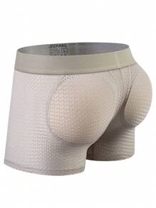 JOCKMAIL 1pc Mesh Design Sponge Padded Buttocks Lifting Men'S Boxer Briefs - Khaki - View 4