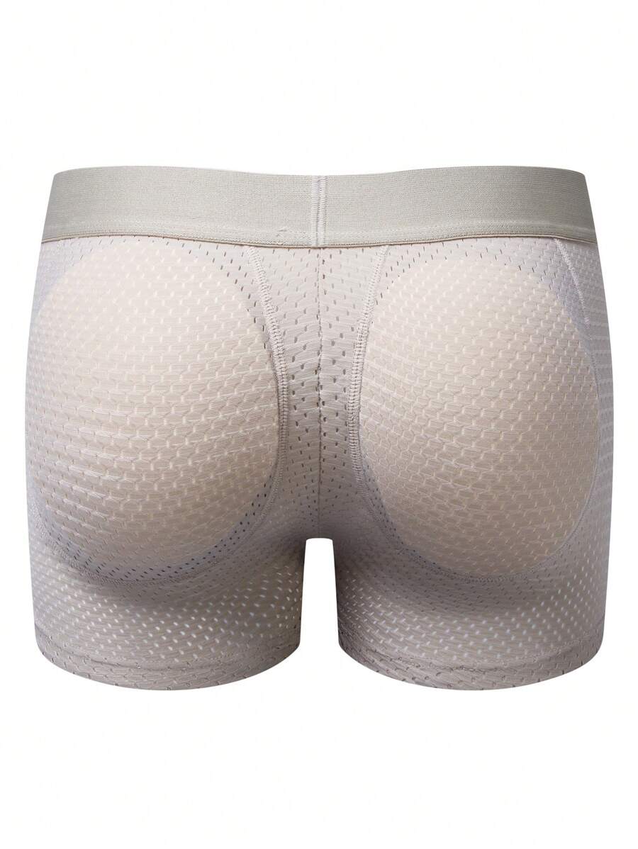 JOCKMAIL 1pc Mesh Design Sponge Padded Buttocks Lifting Men'S Boxer Briefs - Khaki - View 1