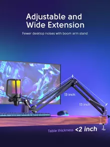 FIFINE Gaming PC USB Microphone, Podcast Condenser Mic With Boom Arm, Pop Filter, Mute Button For Streaming, Recoding Video, Twitch, Online Chat, RGB Computer Mic Compatible With PC Gamer Youtuber-FIFINE A6T