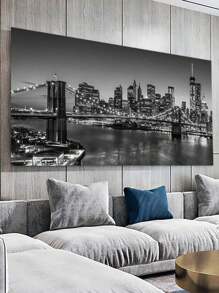 1 Miếng , Cầu In Bức tranh Tường Áp phích Chân trời Phong cảnh Thành phố In Hiện đại Nhà  Trang trí Phòng khách , Phòng ngủ , Văn phòng Trang trí tường Phòng Mỹ học Treo tranh Bức tranh Không có khung tranh sơn dầu Bức tranh - màu đen - Xem 3