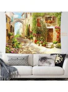3d 花园壁纸欧洲小镇街景背景布壁挂客厅卧室家居装饰挂布，房间旗帜，房间装饰，挂毯，墙壁装饰，墙壁艺术，房间用品，房间旗帜 - 花園歐洲小鎮 - 查看 4