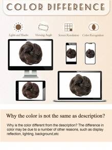 女士凌乱发髻发夹，凌乱波浪卷发发髻接发，蓬松盘发发髻夹式合成假发马尾辫（深棕色） - Dark Brown - 查看 6