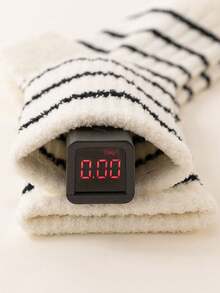 3 雙/套 兒童雙層抓絨秋冬款男童和女孩粗條紋襪子 - 黑與白 - 查看 8